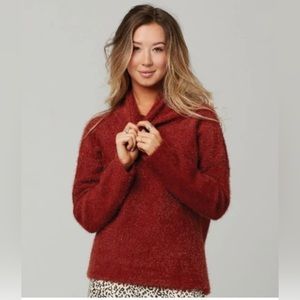 Knot Sisters Anthropologie Rust Eyelash Fuzzy Turtleneck Sweater Size L NEW